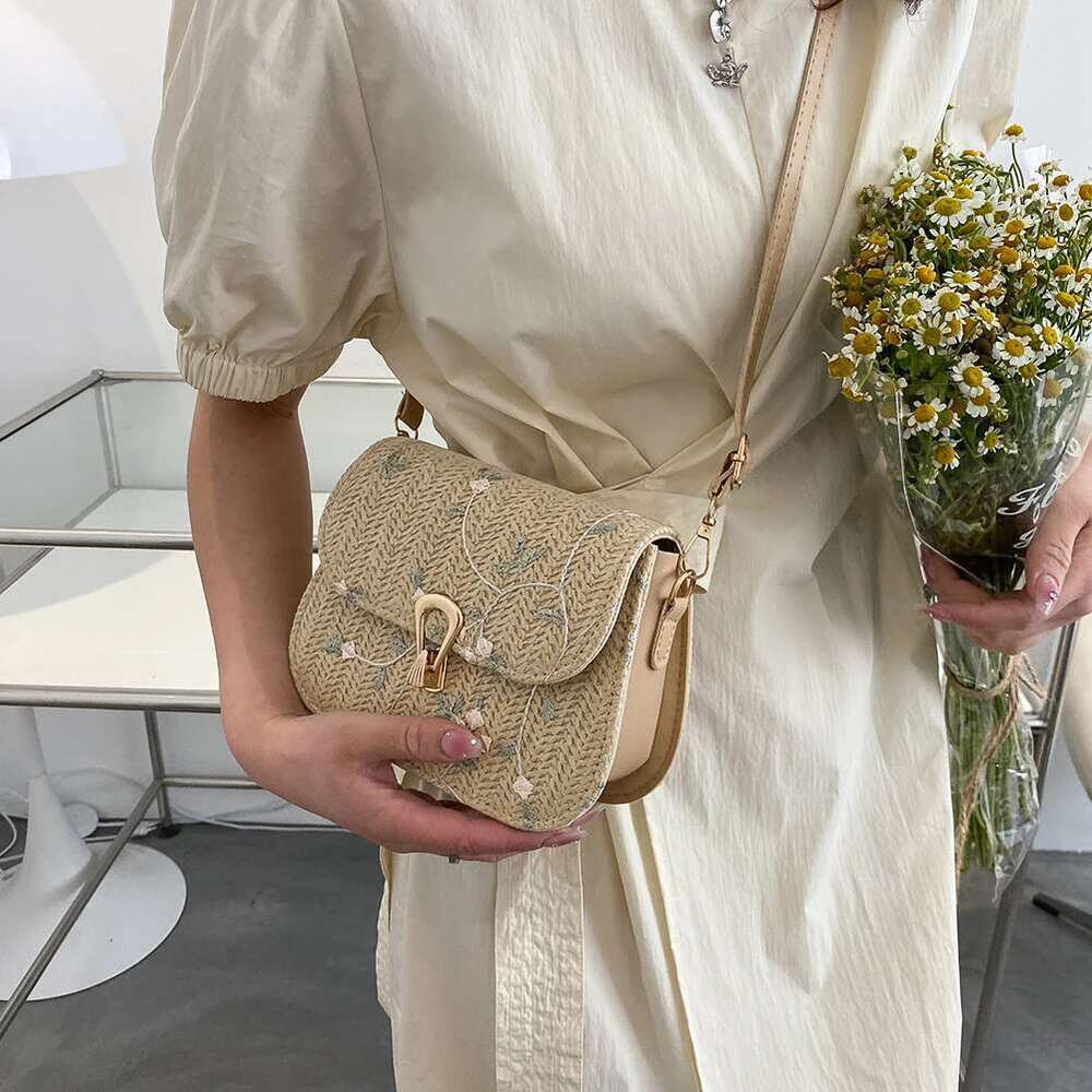 Fashion Lace Flower Shoulder Crossbody Straw Summer Beach Shopper Bag Ladies Handmade Woven Brand Designer Handbag For Girl Bag