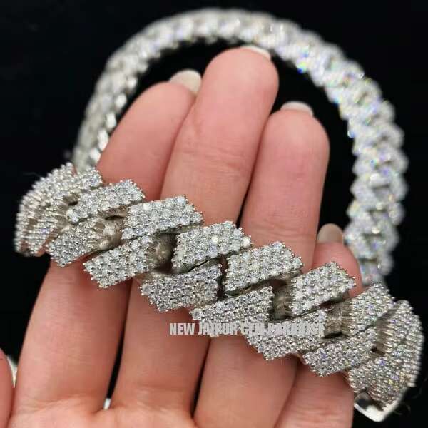 925 Sterling Silver Mens Moissanite Diamond Necklace 20mm Cuban Link VVS1 Quality White Gold Plated