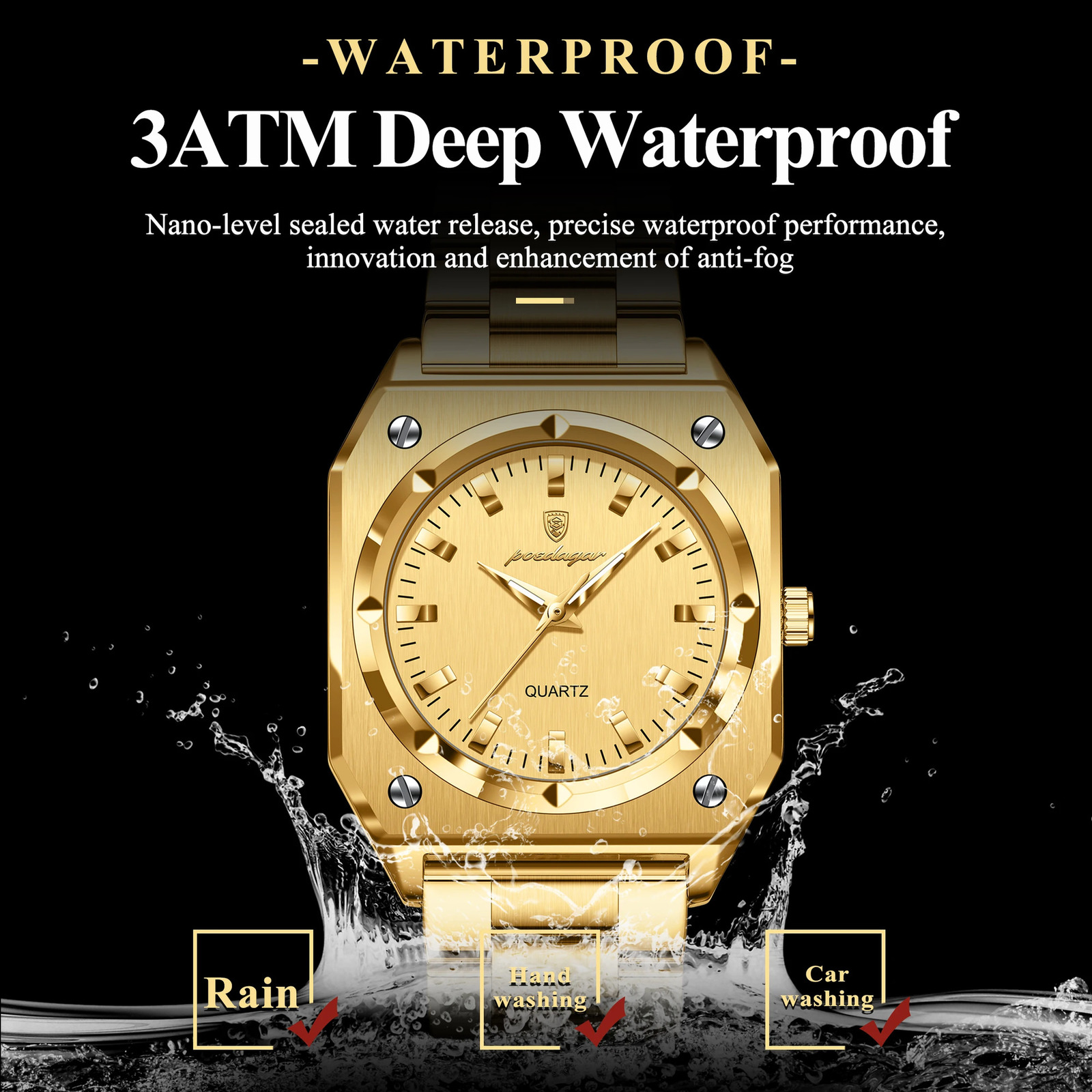 Poedagar Elegant Square Womens Watch Waterproof Luminous Womens Watch Stainless Steel Quartz Womens Watch Relojbox 250425