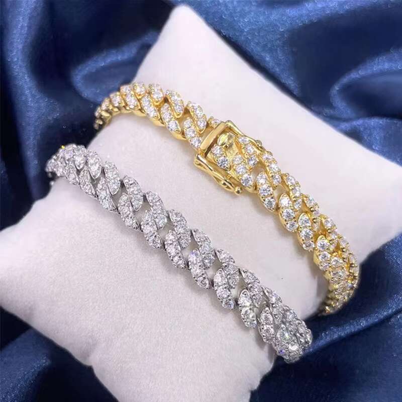 Hip Hop Iced Out Moissanite 7mm Cuban Chain Bracelet Gold Silver Style Clasp for Rapper Bracelet