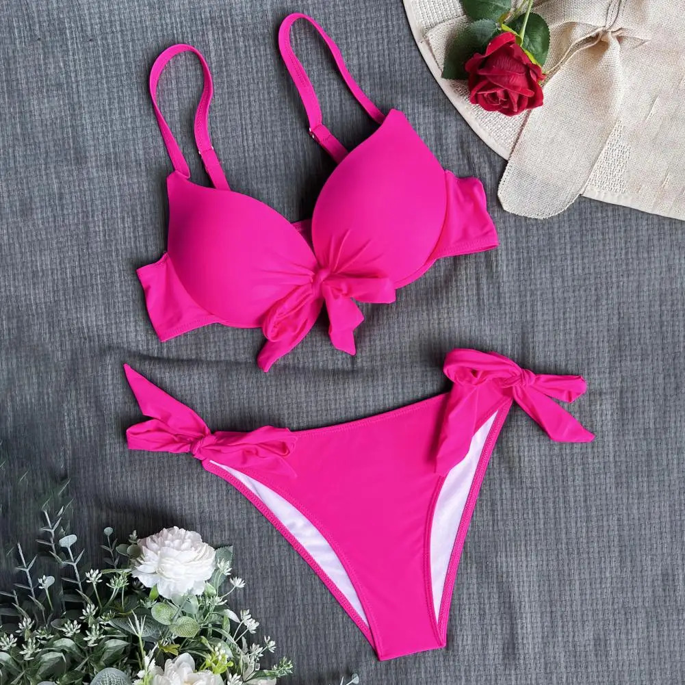 sexy front bow knot push up bikinis two pieces solid swimsuit tie bikini swimsuit Swimwear Biquini conjunto de bikini tankini 250428