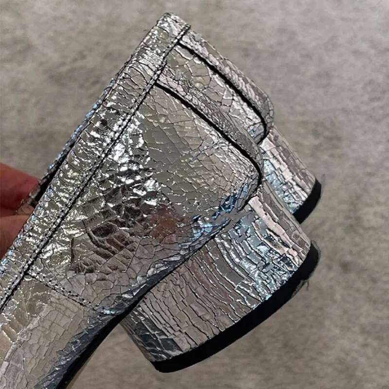 2025 Shiny Sier Women Slip-on Ballet High Heels Mirrored Tabi Fashionable Women's Casual Shoes