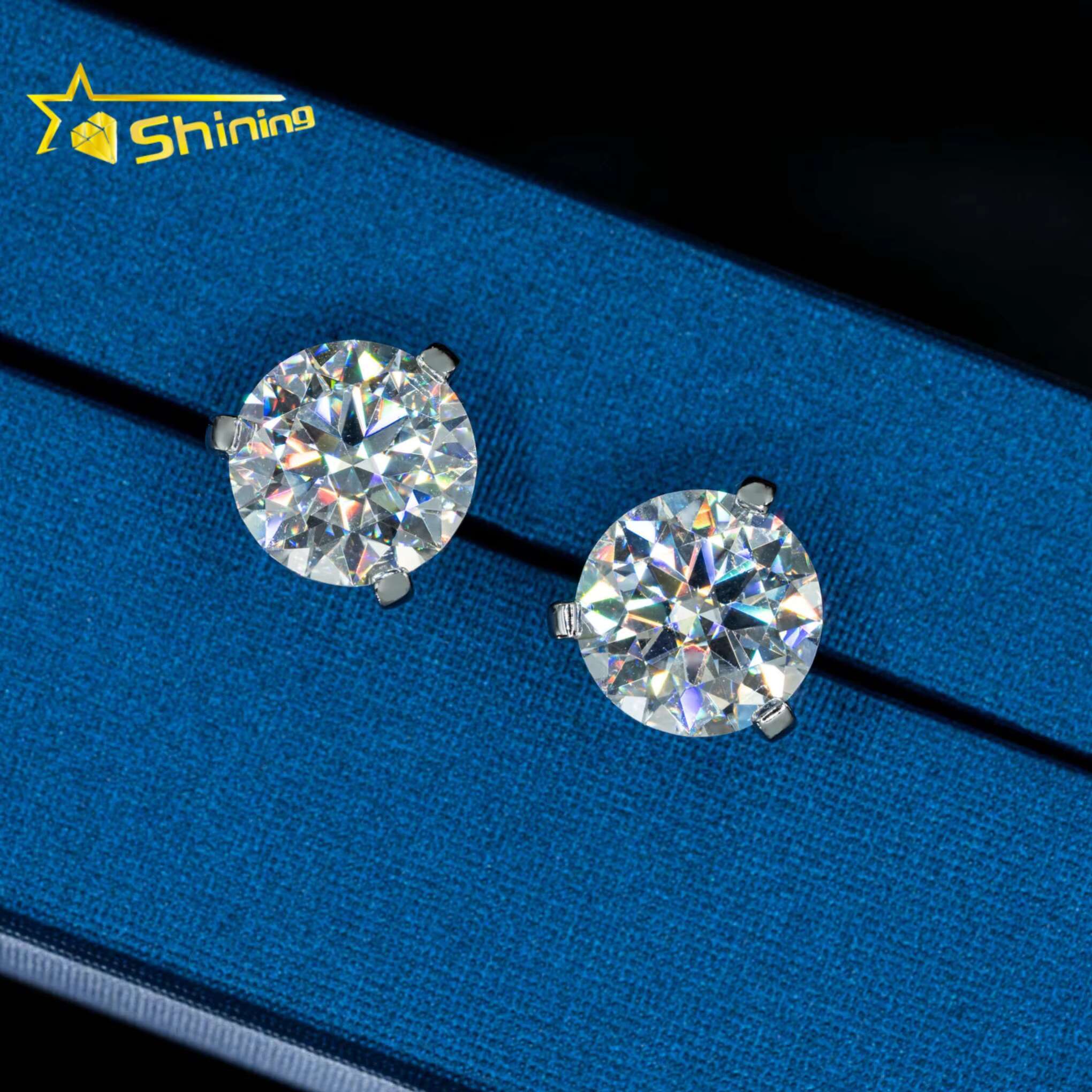 Luxury Stud Earrings 3 Prong Setting 8mm Vvs Diamond 925 Sterling Silver Screw Back Ear Stud for Men and Women