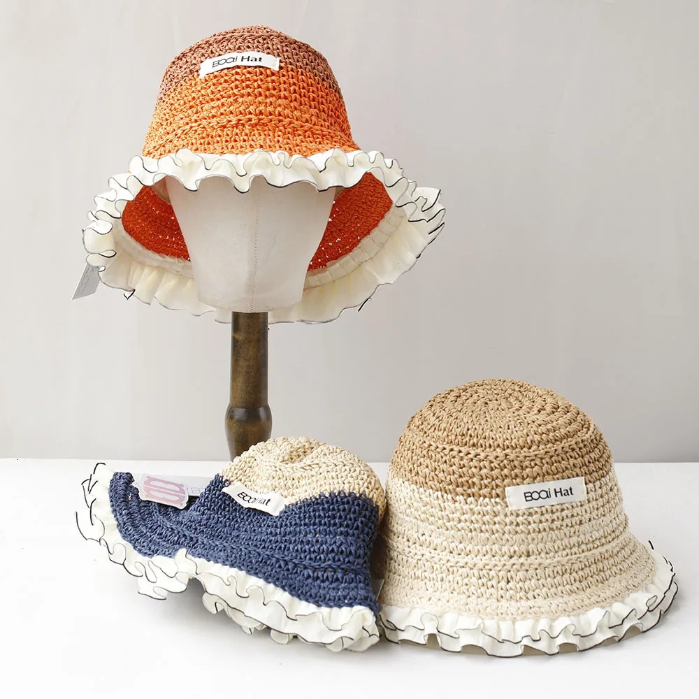 Womens Sun Hat Colorful Beach Hat Womens Summer Straw Hat Foldable Chapeau Womens Beach UV Protective Hat 250430