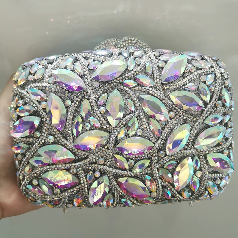 Big AB Crystal Clutch Wallet Gold Metal Late Wedding Bridal Handbag 100 Handmade Womens Diamond Bag 250428