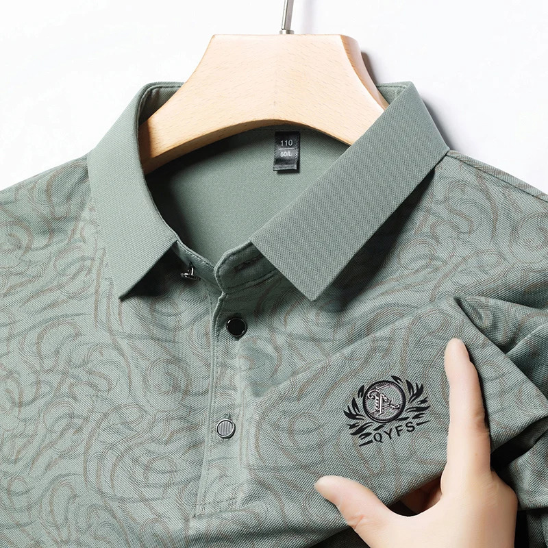 Summer Print Short Sleeve Polo Shirt for Men High end Casual Collar Half Sleeve T-shirt Bottom Top for Men 250428