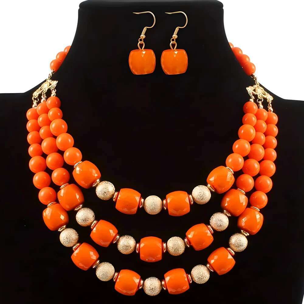 Trendy Fashion Colored Acrylic Big Beads Handmade Beaded Statement Necklace Earrings Jewelry Set Women's Party Accessories