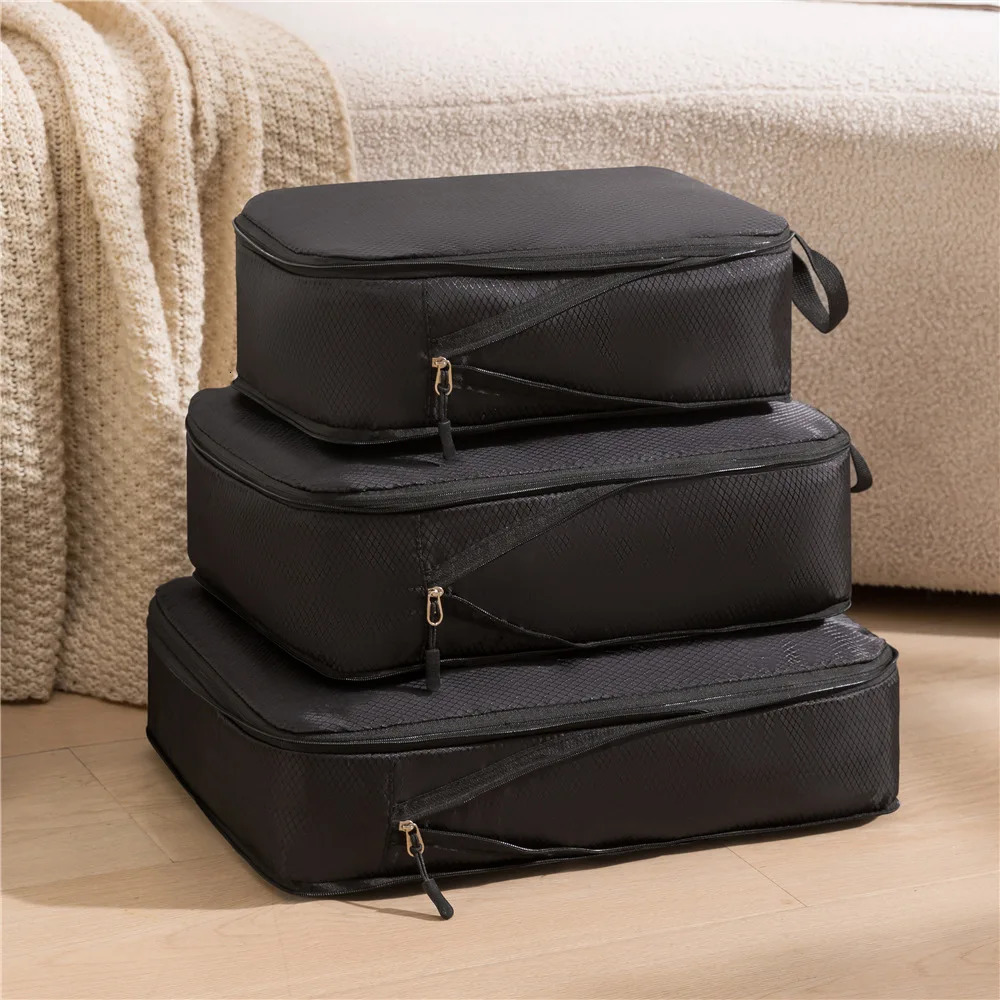 3 pieces/set travel compression packaging multifunctional travel storage bag waterproof carrying case nylon portable luggage manager pink 250430