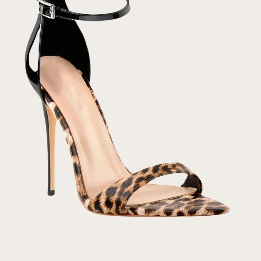 Fashionable Sexy Leopard Print High Color Blocked Open Toe Stiletto Heels For Dinner Party Dress Shoes Women