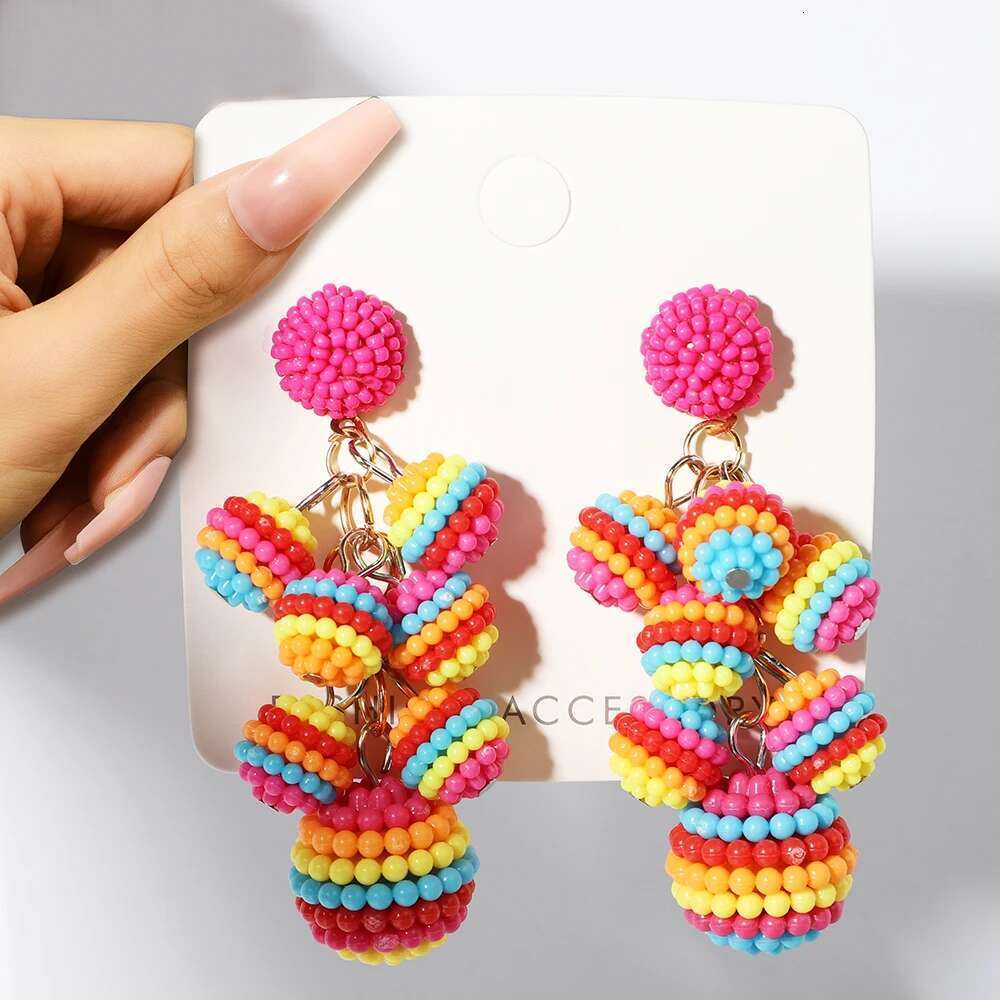 Fashion Colorful Ball Full Beaded Acrylic Dangle Earrings For Women 2022 Trend New Boho Design Pendientes Party Jewelry