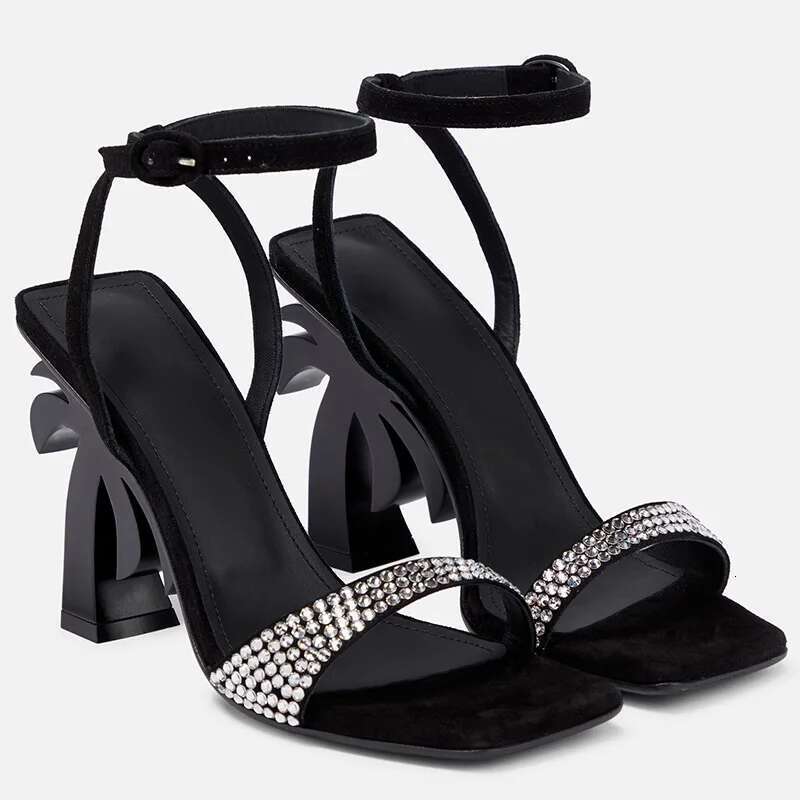 New Dia Crystal Ankle Strap High Fashionable Sandals Special Shaped Heels Open Party Women Shoes