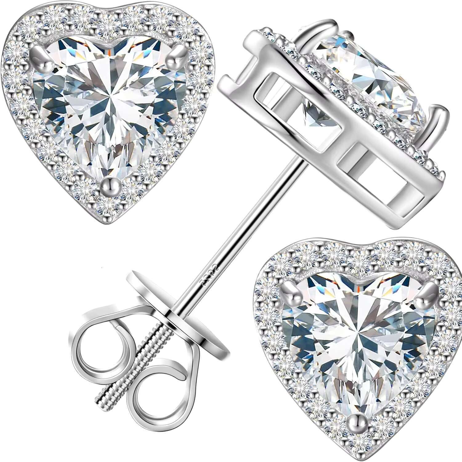 Bling Valentines Jewelry Gift Femme 925 Sterling SIlver Heart Cut VVS Moissanite Diamond Cluster Halo Stud Earrings for Women
