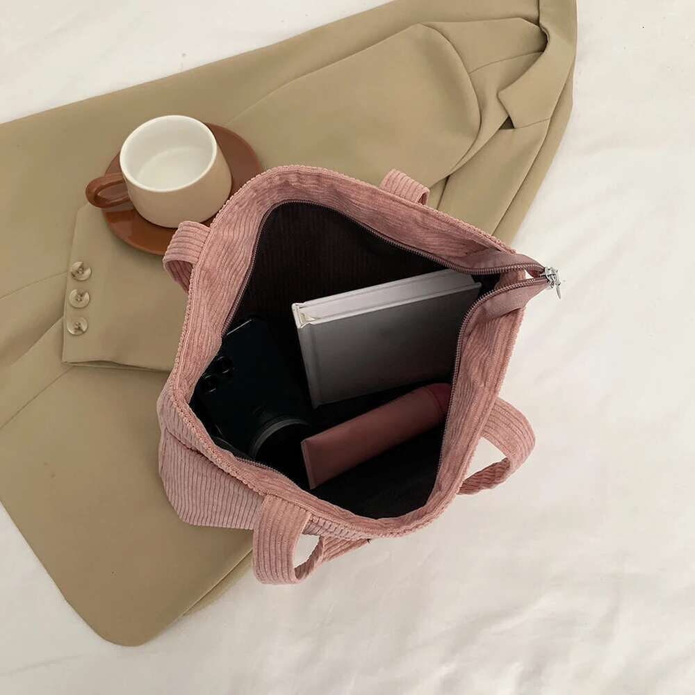 Women Corduroy Tote Handbag Large Capacity Zipper Shoulder Bag Casual Multifunctional Reusable Grocery Bags Bag