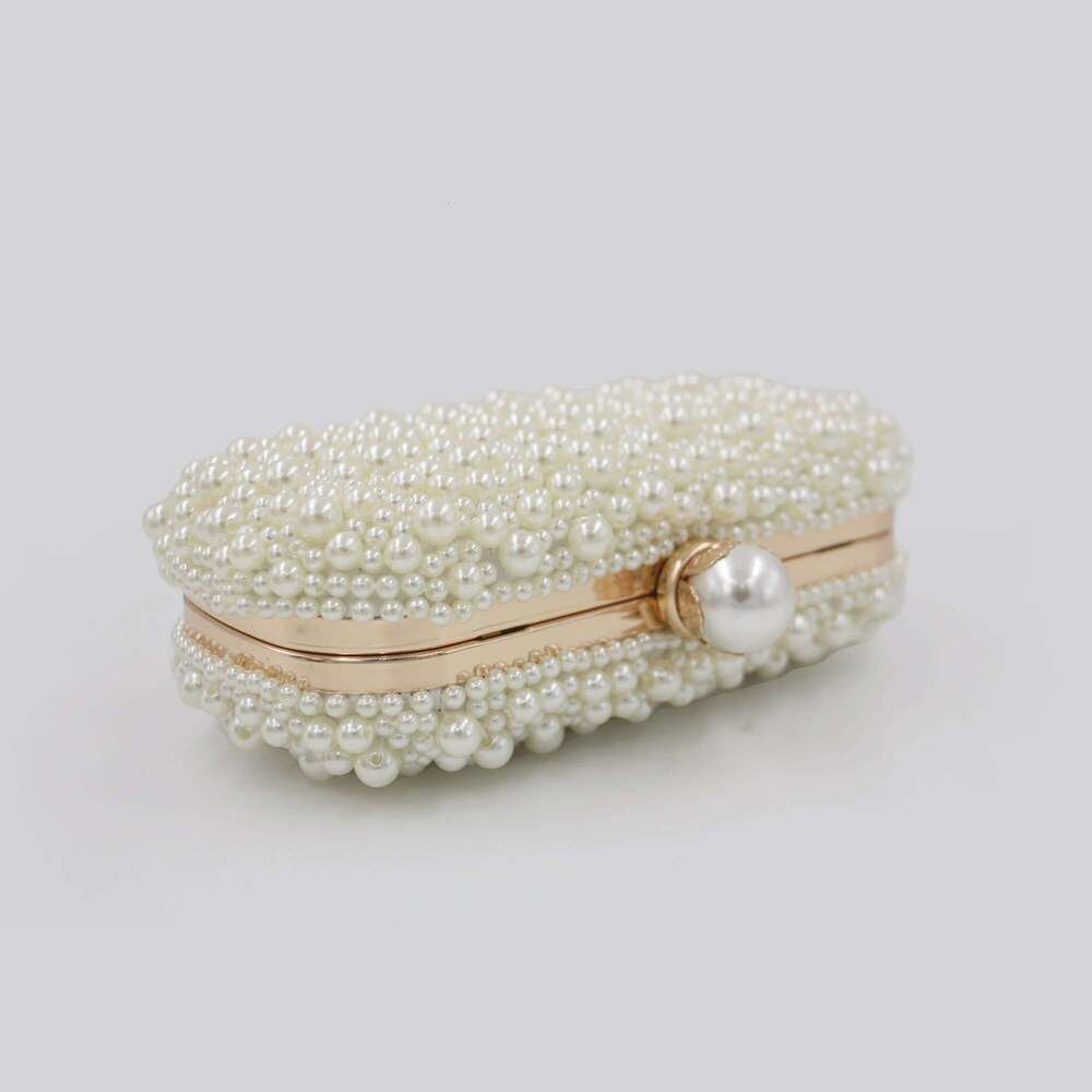 Gorgeous Double-Sided Hand-Strung Pearl Hard Shell Hand-Held Evening Bag One-Shoulder Cross-Body Wedding Party Matchinging Dress