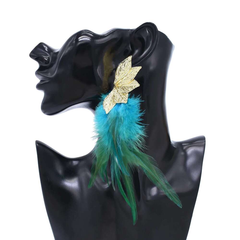 Bohemian Brown Blue Feather Tassel For Women New Indian Ethnic Long Drop Earrings Fashion Retro Christmas Jewelry