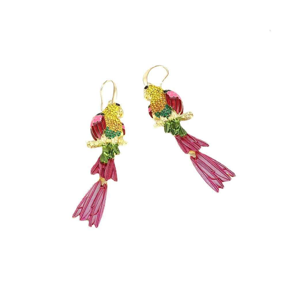 Hawaiian Jewelry Wholesale Long Shining Rainbow Enamel Rhinestone Cute Animal Parrot Love Bird Dangle Drop Earrings For Women