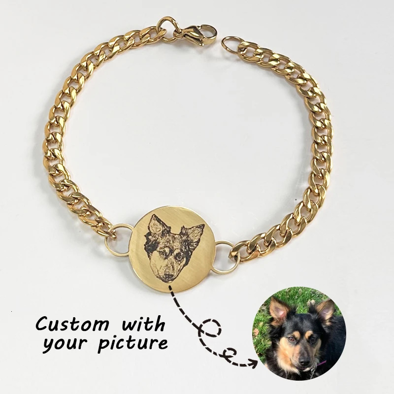 Custom Pet Portrait Cuban Link Bracelet For Women Personalized Dog Po Stainless Steel Pet Owner Lover Bracelet Gift Jewelry 250430