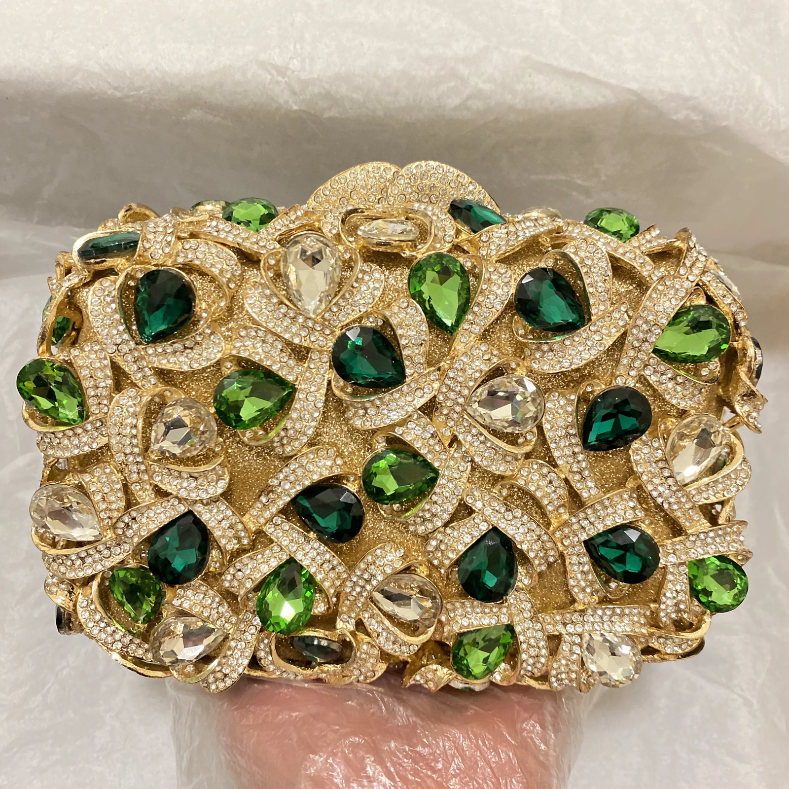 Big AB Crystal Clutch Wallet Gold Metal Late Wedding Bridal Handbag 100 Handmade Womens Diamond Bag 250428