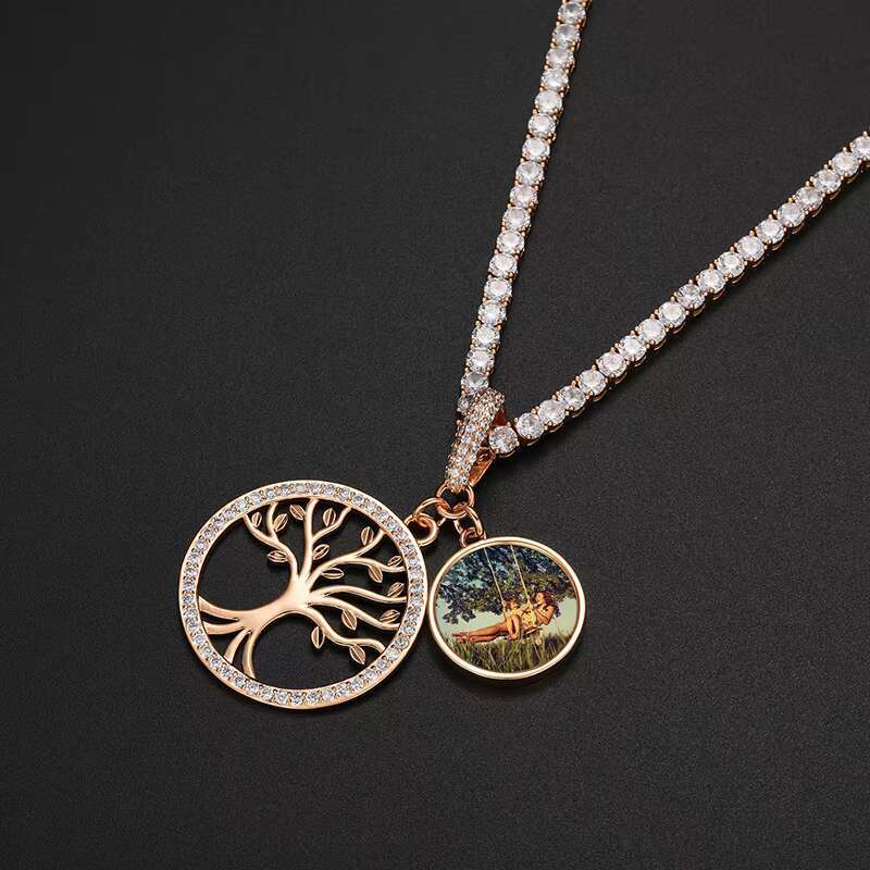Hot Hiphop Jewelry 18K Gold Plated Brass 5A Zircon Icedout Tree of Life Memory Photo Pendant for Men Women