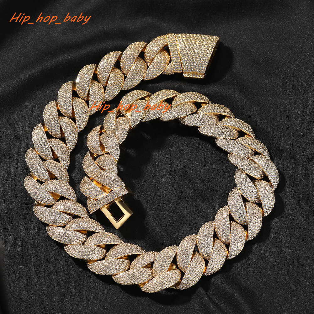 Hip-hop Trend Jewelry Copper-encrusted Moissanite22mm Cuban Chain Gold-plated Mens Necklace Wholesale