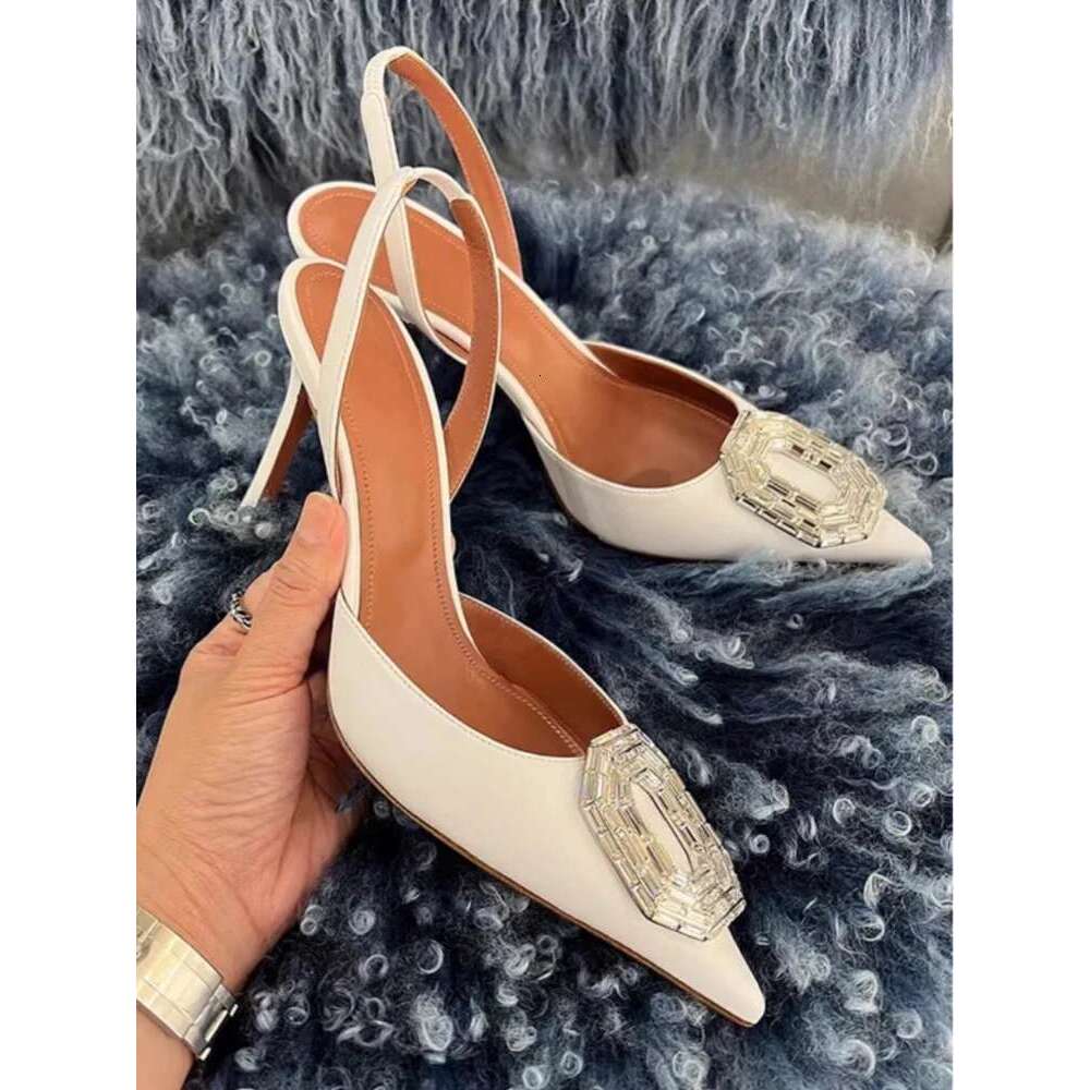 New Fashion Party Shoes Oval Crystal Pointed Back Strap Pumps Female Women Sexy Solid Slingback Shallow Elegant Sandals