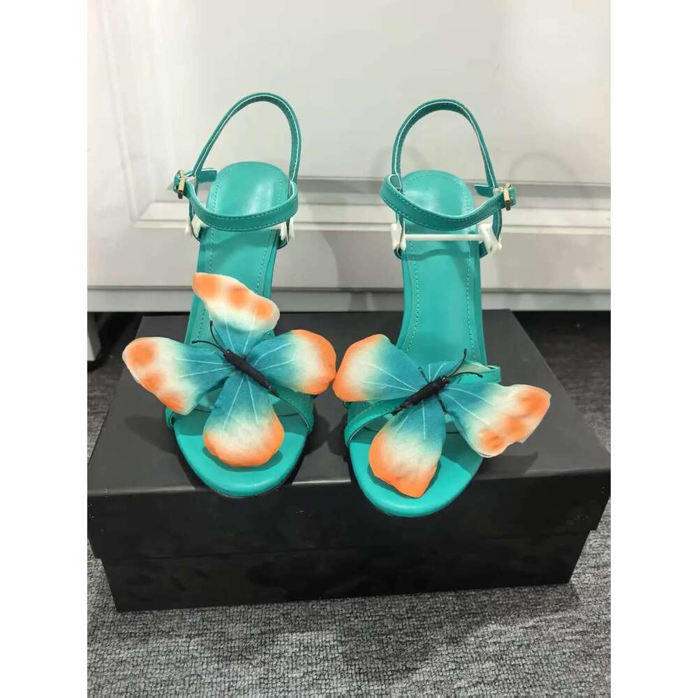 Fashion Brand Butterful Flower Decoration Woman Thin Buckle Unckle Strap Female Sandal Shoes High Heel