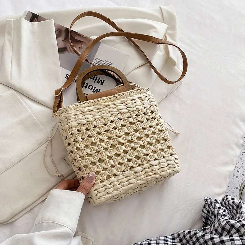 JIOMAY Women's Designer Handbag Summer Beach Tote Bag High-Quality Crochet Woven Purse With Drawstring Closure