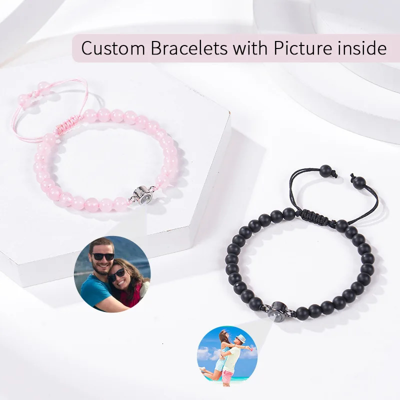 Custom Po Bracelet Personalized Po Projection Bracelet Beaded Bracelets with Picture Inside 100 Languages Memorial Gift 250430