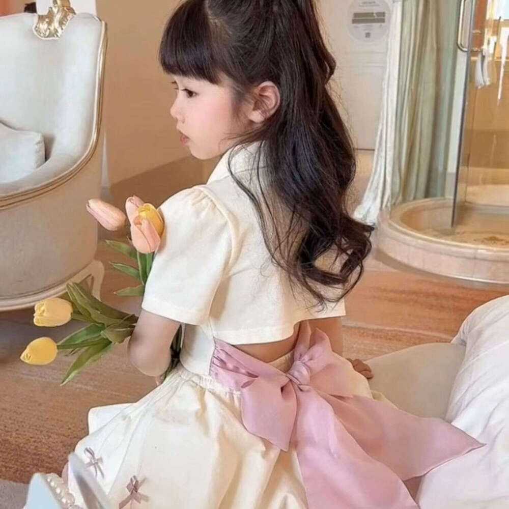 2025 Summer New Set, Children's Western Cartoon T-Shirt, Two Small Girls' Dresses