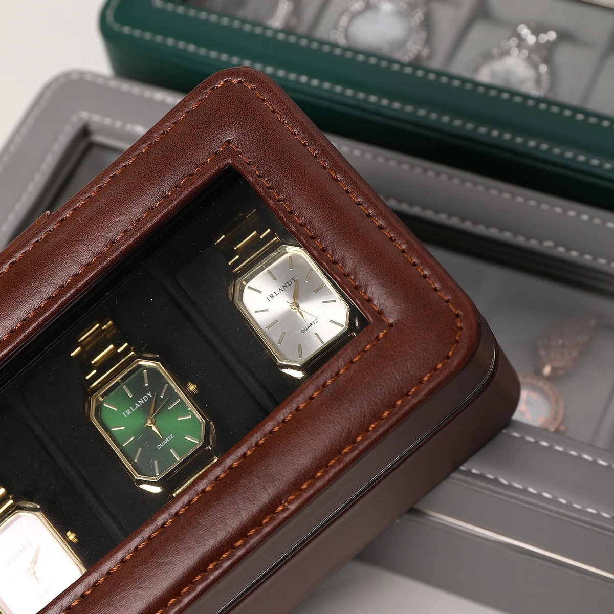 Portable leather watch box high-quality watch organizer jewelry storage box zipper easy to carry mens 6-slot watch box 250430
