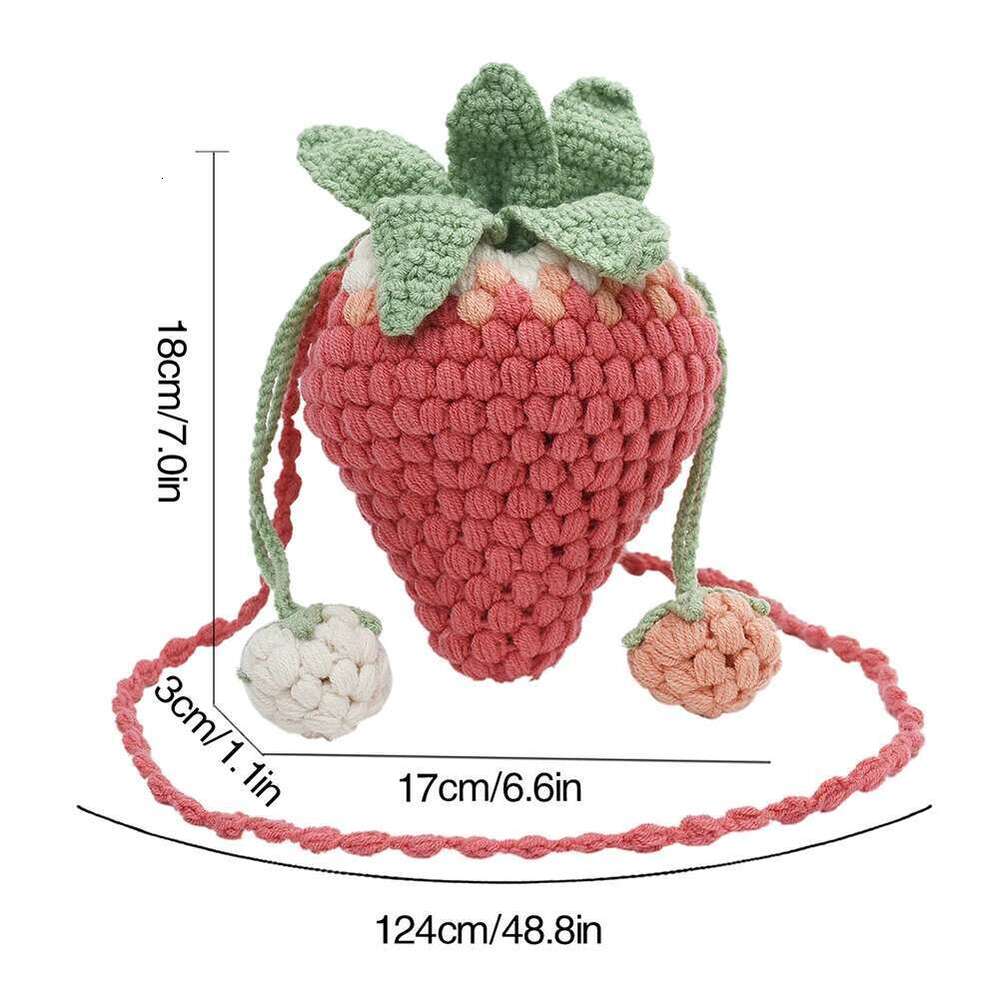 Novelty Handmade Strawberry Knitted Crossbody DIY Personalized Crochet Wool Small Satchel Bag Cartoon Cute Sling Purses