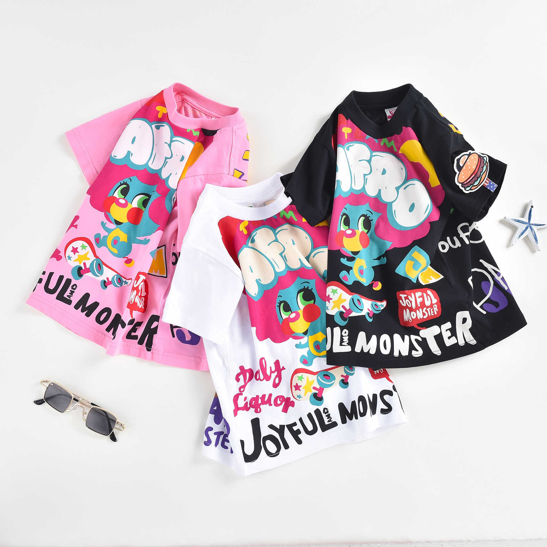 Jam Gaodings New Summer Collection of Childrens and Boys Parentchild Clothing Cartoon Trendy Fashion Style Printed Short Sleeved Tshirt and Children Y
