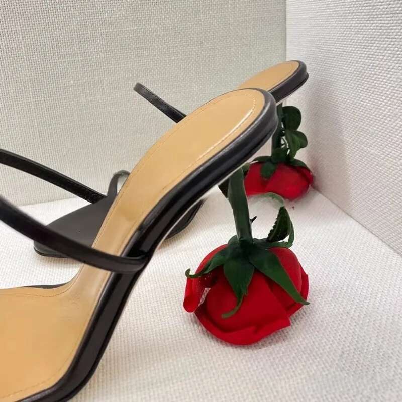 Brand Rose High Heels Thin Strap Sandals Floral Open Toe Women's Slippers Comfortable Casual Shoes Women