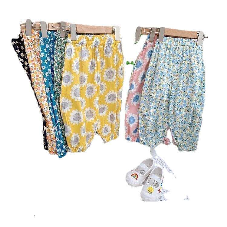 Children's Mosquito Repellent Thin Summer Floral Ice Silk Loose And Versatile Checkered Print Girl Baby Lantern Pants Children