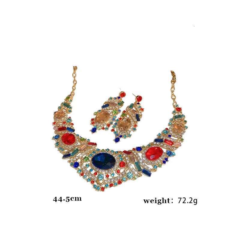 3 Pcs Colorful Rhinestone Necklace Earring Set Vintage Oval Drop Earrings Temperament Choker Necklaces Bride Jewelry Sets
