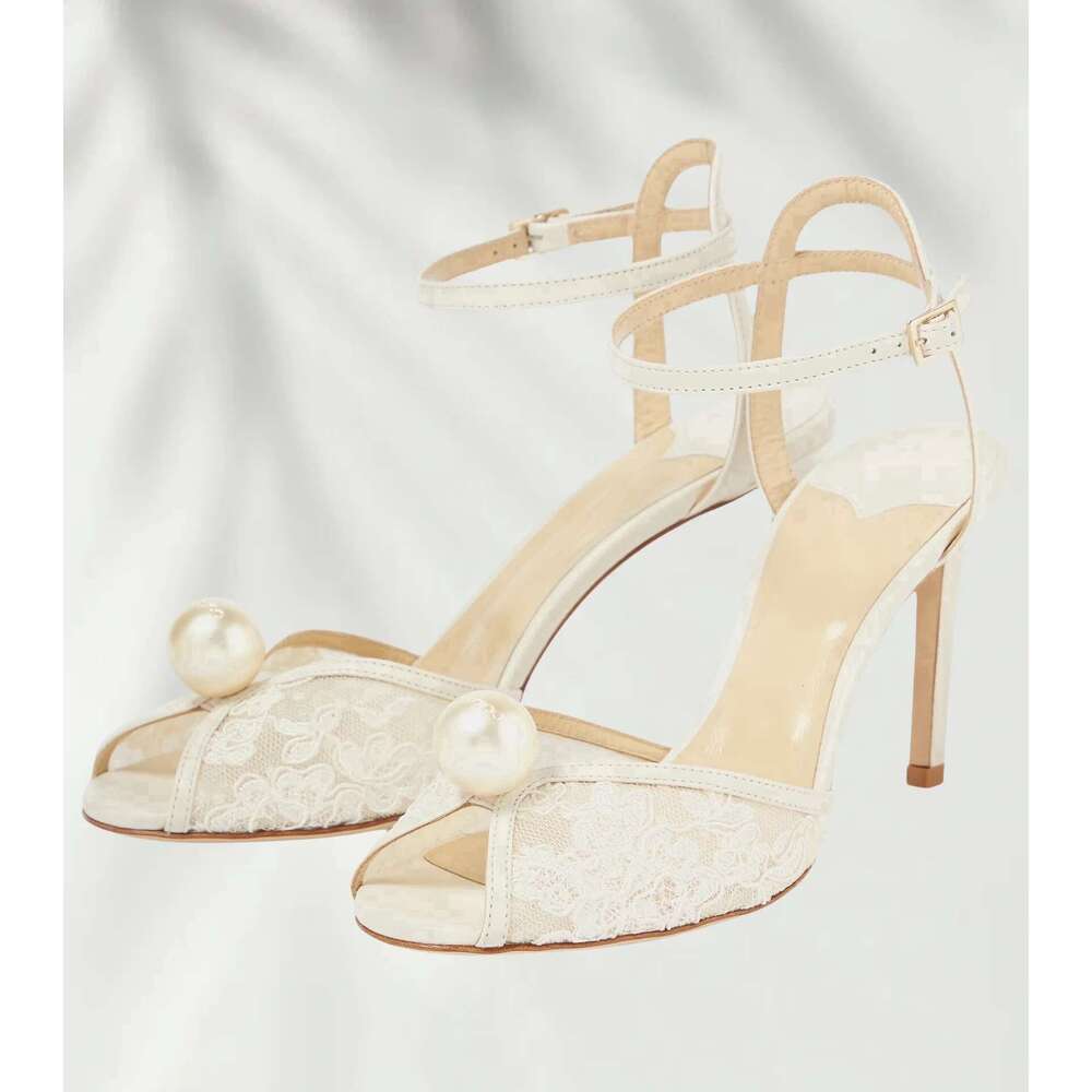 New Fashion Ankle Strap Lace Pearl Open Toe Sandals Quality Breathable Women High Heels Gladiator Women's Shoes