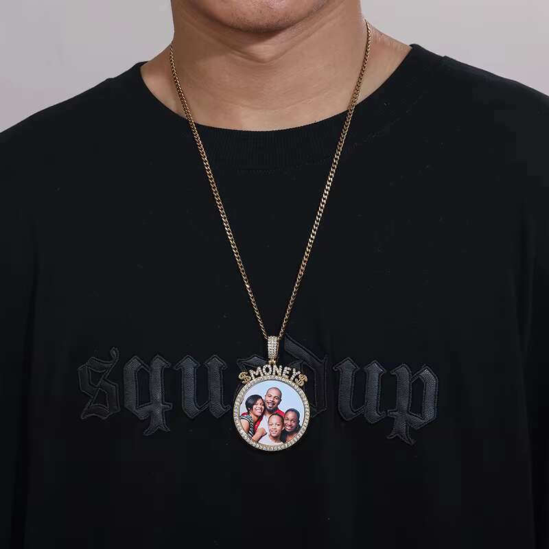 New Arrival Custom Money Photo Pendant Necklace Iced Out Gold Plated Dollar Picture Charm Pendant