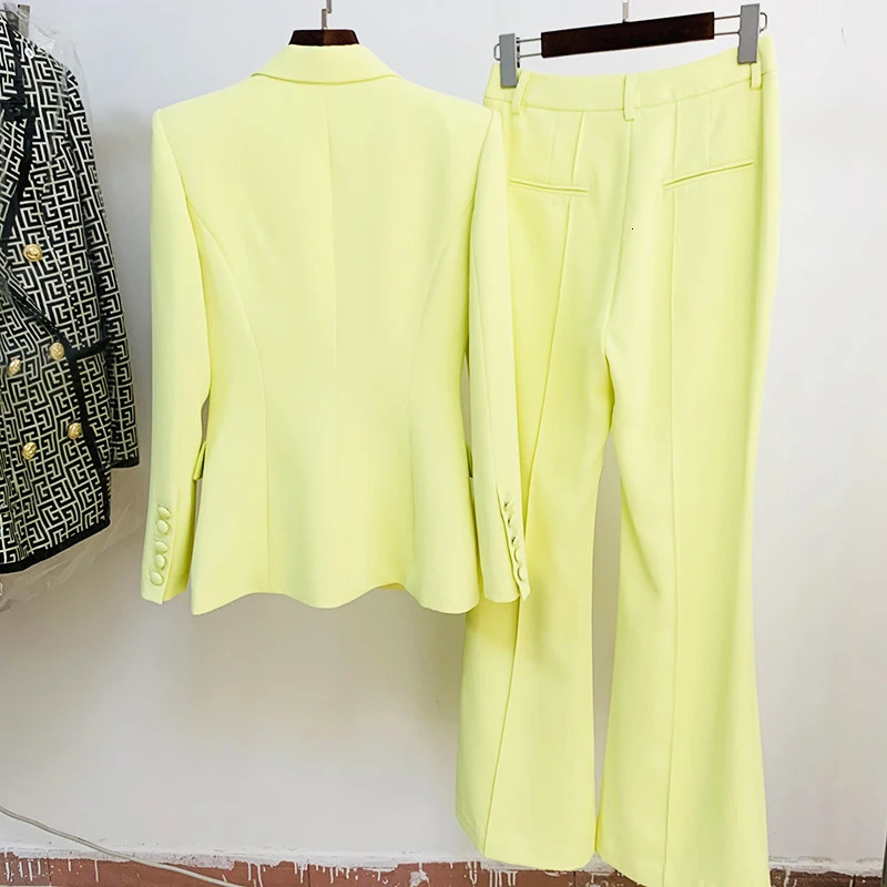 High Street est SS ner Runway Set Womens Single Button Ultra Thin Fit Jacket Flame Pants Two Piece 250530