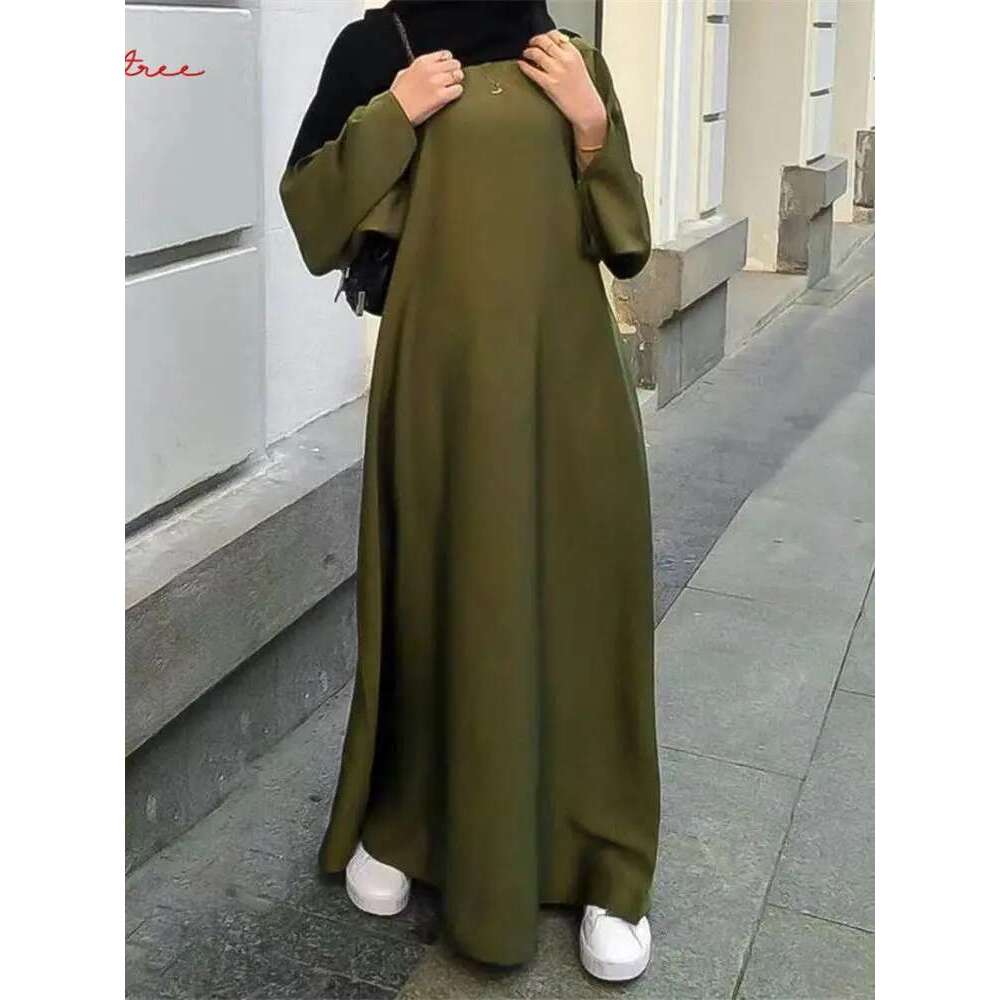 Fashion Satin Sliky Djellaba Dress Full Length Flare Sleeve Soft Shiny Abaya Dubai Turkey Muslim Islam Robe Wy921
