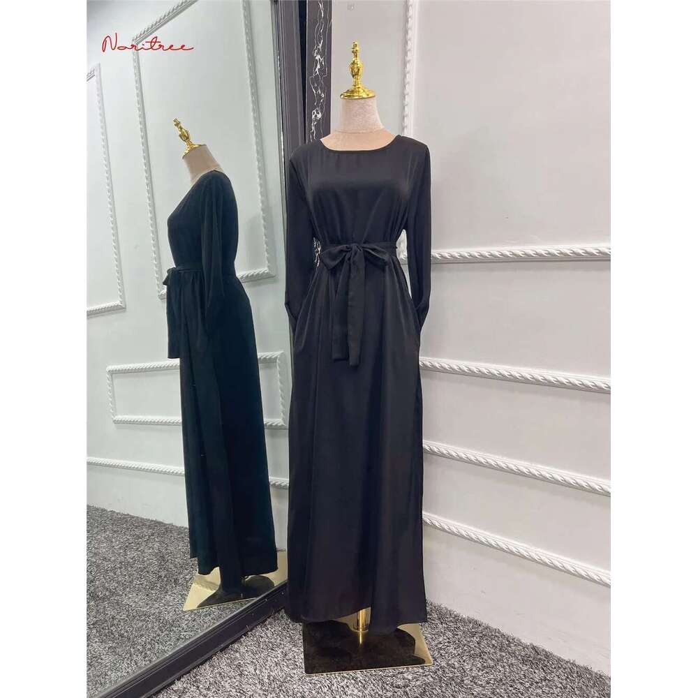 Fashion Satin Sliky Djellaba Dress Full Length Flare Sleeve Soft Shiny Abaya Dubai Turkey Muslim Islam Robe Wy921