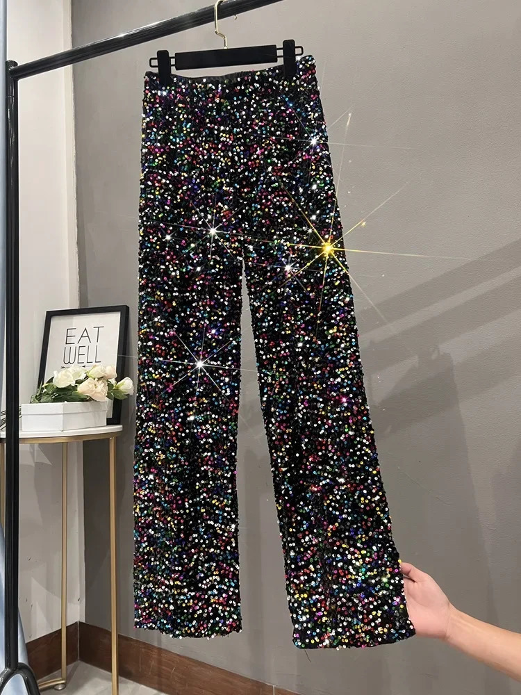 Spring Street Suede Shining High Waist Straight Pants Ultra Thin Womens Wide Leg 250428