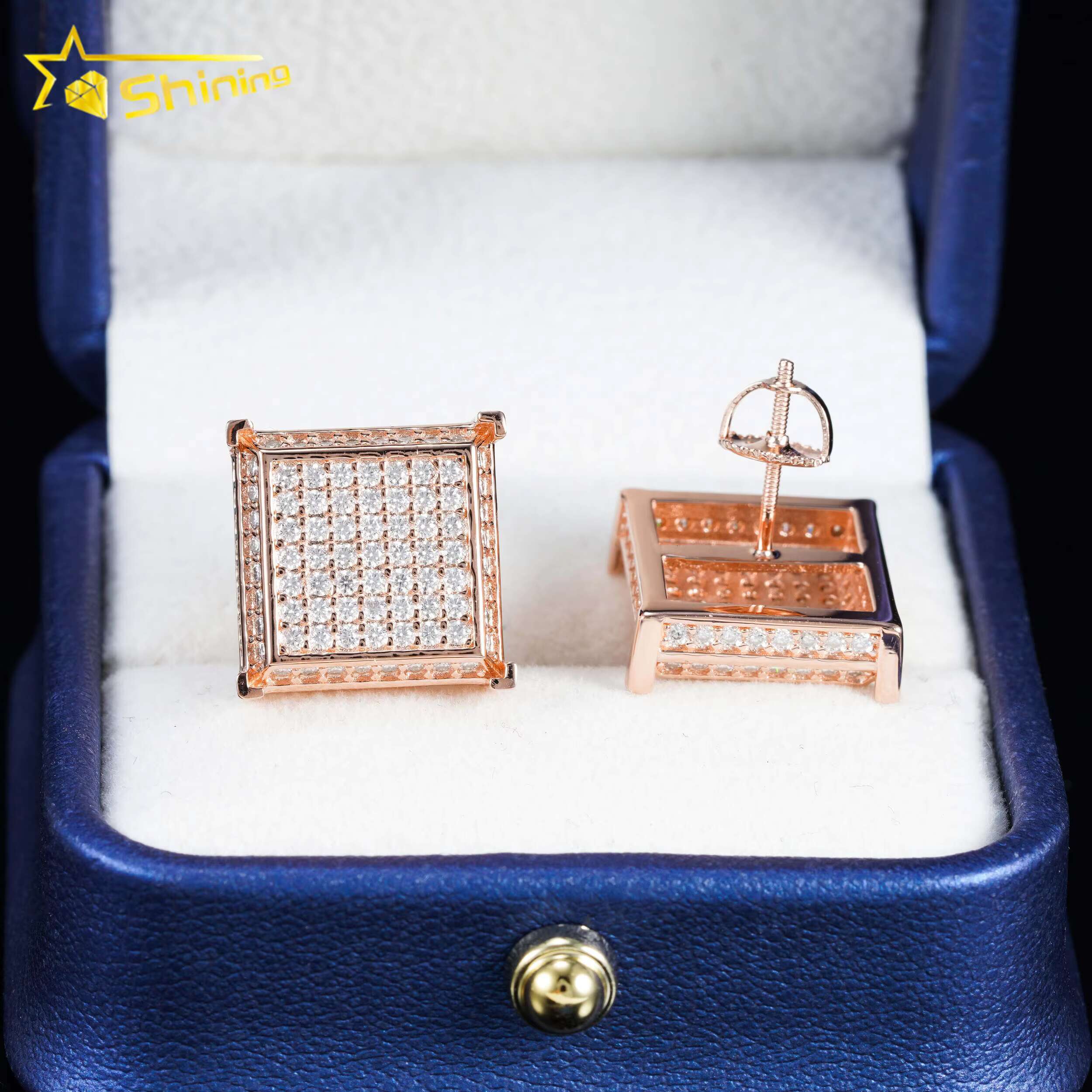 Ready to Ship Pass Diamond Tester GRA Certified 925 Sterling Silver Hip Hop Jewelry VVS D Color Moissanite Stud Earrings Mens