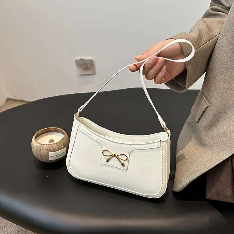 Solid Color Bowknot Shoulder Elegant Small Square Suitable For Women Handbags, Zipper Closure,Fashion Underarm Bag,