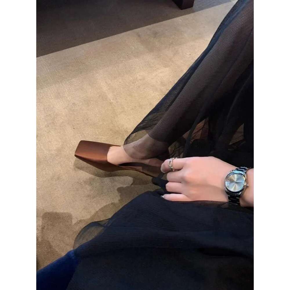 Brand Slippers Fashion Square Head Sandals Elegant Half Drag Single Luxurious Simplicity Outdoor Women's Mule Shoes