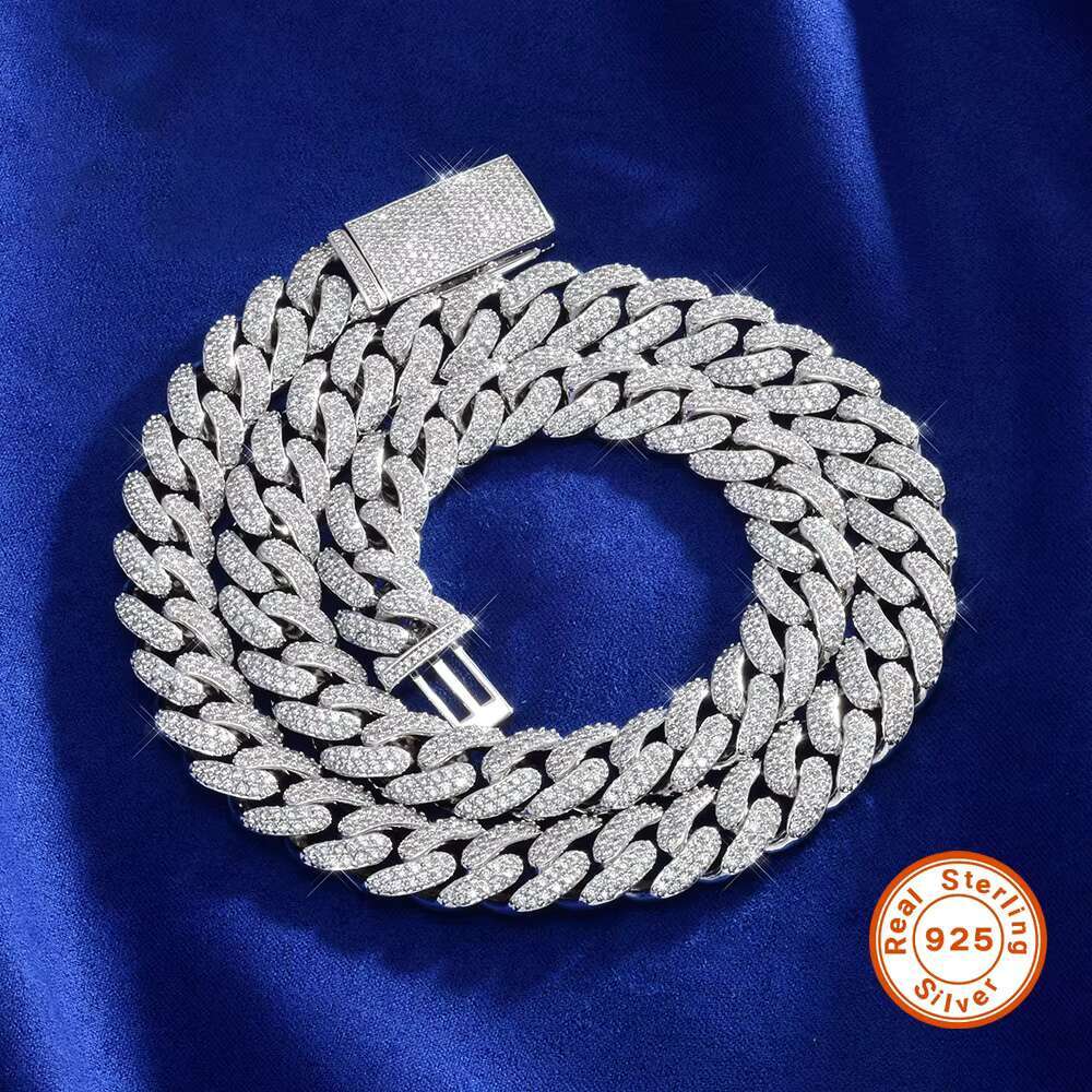 Mozambique 925 Silver Cuban Chain 12mm Gold Plated Geometric Pattern for Weddings Engagements Top Vvs Moissanite Necklace