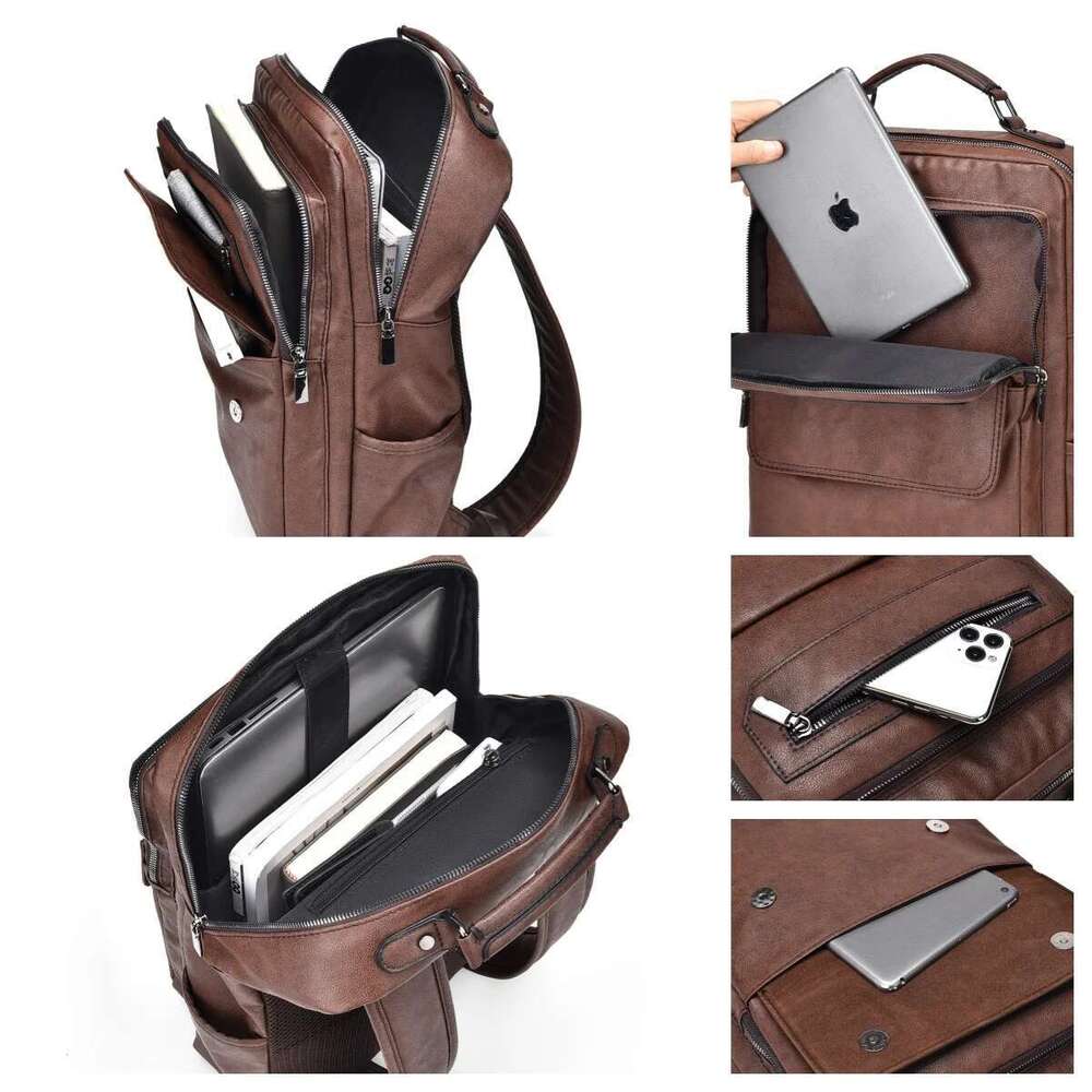 JEEP BULUO New Backpack Men School Bags Brand 15.6 Inches Laptop Backpacks High Quality Leather Waterproof Brown Fashion Urban