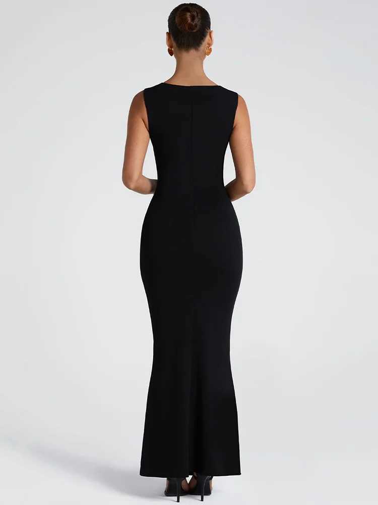Mozision Square collarless sexy womens long dress fashionable spring and summer new high waisted Bodycon club party long dress W250430
