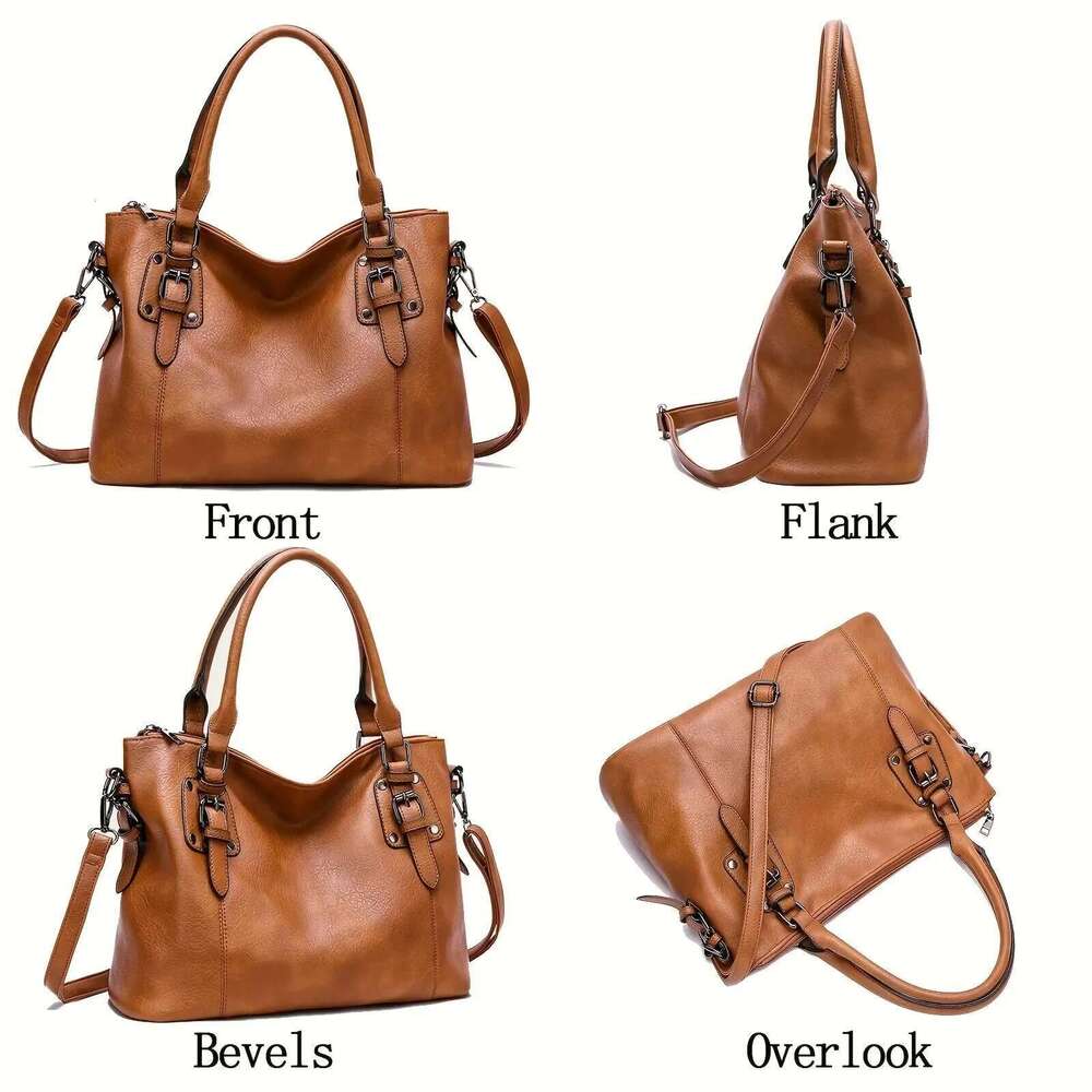 Large Capacity Tote Retro Designer Women Handbags Soft Pu Leather Multi-pocket Casual Ladies Shoulder Crossbody Bag