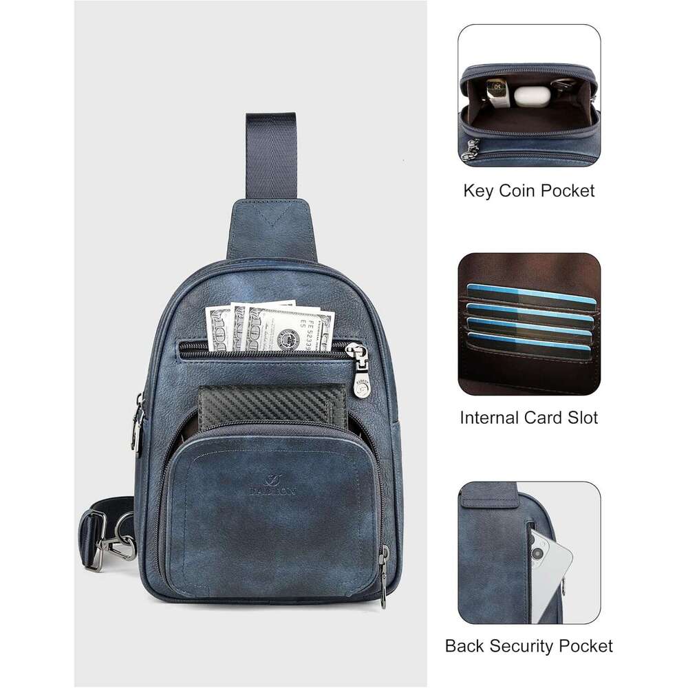 FADEON Women Bags Designer Crossbody Bag, PU Leather Sling Purse Multi-Pocket Packs with Card Slot Suede Blue