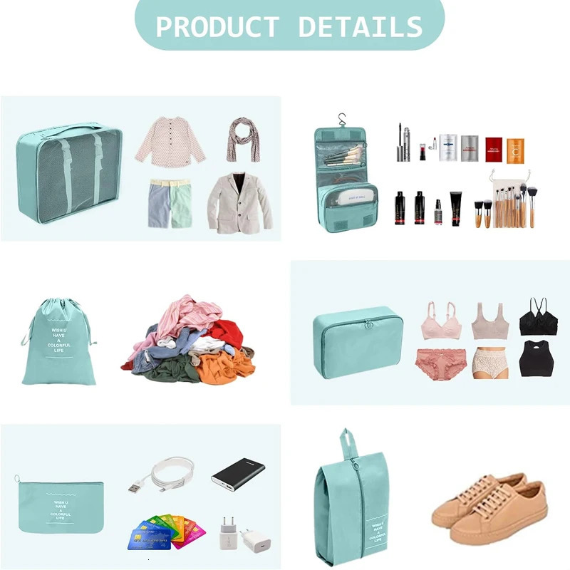 Travel storage bag set of 10 pieces portable large capacity travel storage bag for bathroom cosmetics and clothing storage bags 250430